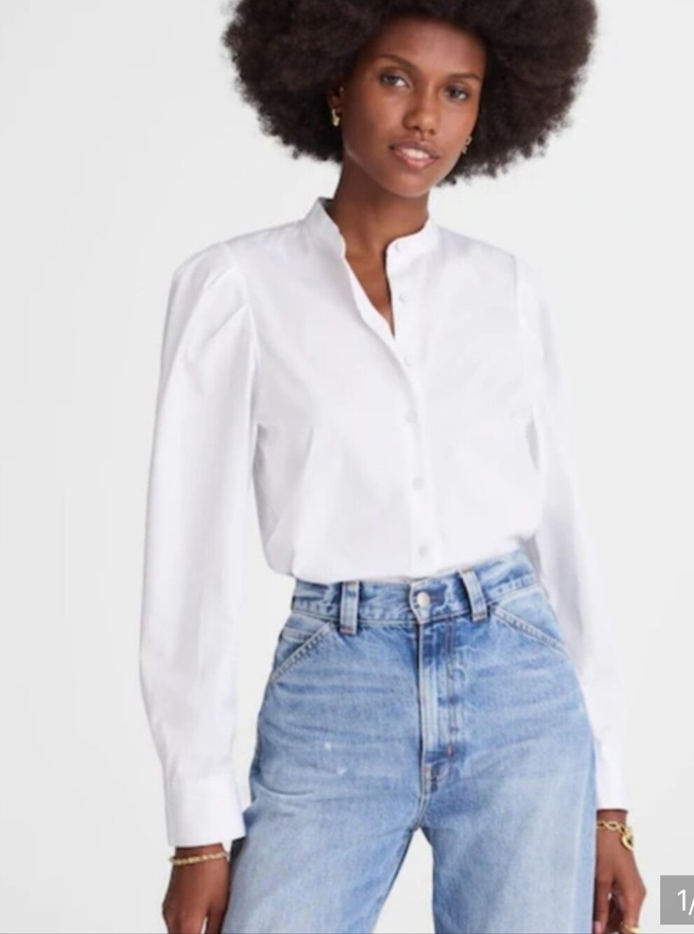 Madewell Band Collar Puff Sleeve Button Down Shirt White NW627 XXS Poplin NWT